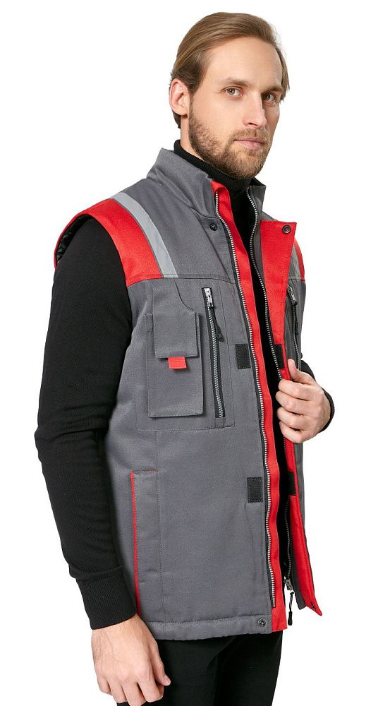 Жилет мужской утепленный рабочий Авангард серый-красный